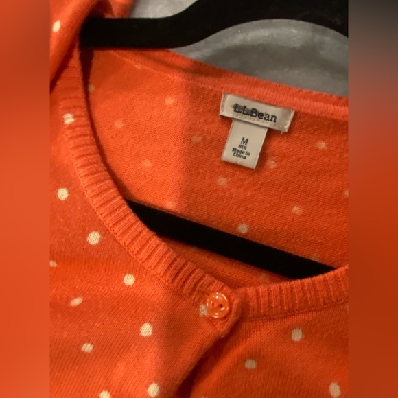 L.L. Bean Size M Orange Polka Dot Supima Cotton Lightweight Button Down Cardigan - Picture 8 of 11